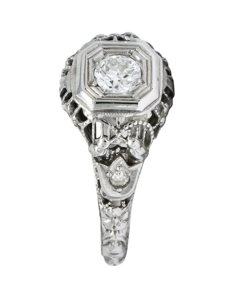 Edwardian 0.32 CTW Diamond 18 Karat White Gold Engagement Ring - Wilson's Estate Jewelry