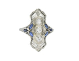 Edwardian 0.35 CTW Diamond Synthetic Sapphire 18 Karat White Gold Dinner Ring Wilson's Estate Jewelry