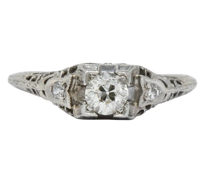 Edwardian 0.47 CTW Diamond 18 Karat White Gold Engagement Ring - Wilson's Estate Jewelry