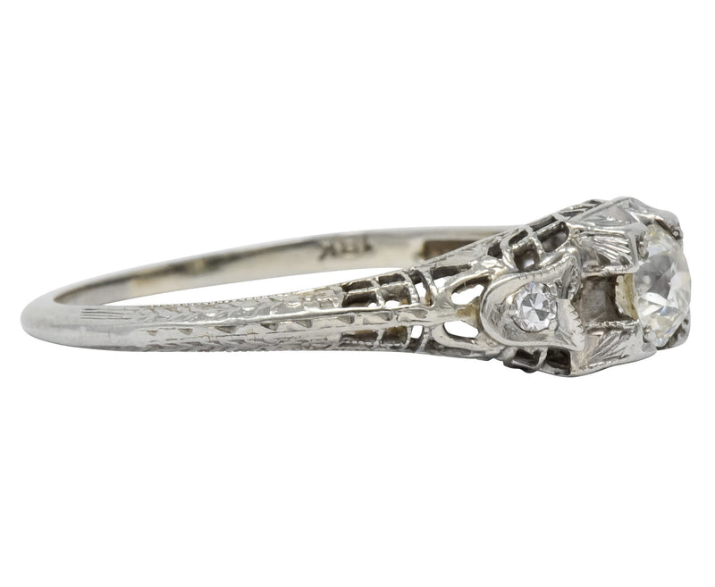 Edwardian 0.47 CTW Diamond 18 Karat White Gold Engagement Ring - Wilson's Estate Jewelry