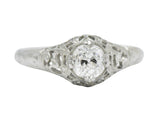 Edwardian 0.50 CTW Old Mine Diamond 18 Karat White Gold Tulip Flower Engagement Ring GIA Wilson's Estate Jewelry