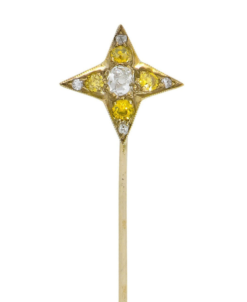 Edwardian 0.50 CTW Old Mine Fancy Diamond Platinum Star Stickpin - Wilson's Estate Jewelry