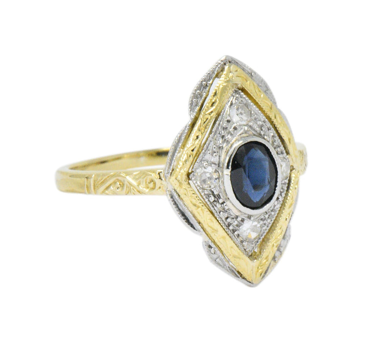 Edwardian 0.50 CTW Sapphire Diamond Platinum-Topped 18 Karat Gold Ring Wilson's Estate Jewelry