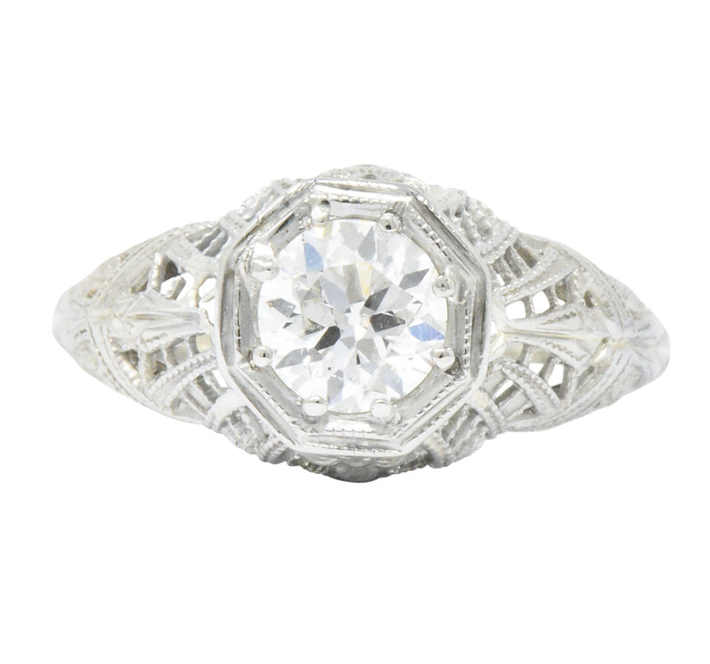 Edwardian 0.63 CTW Diamond 18 Karat White Gold Engagement Ring GIA Wilson's Estate Jewelry
