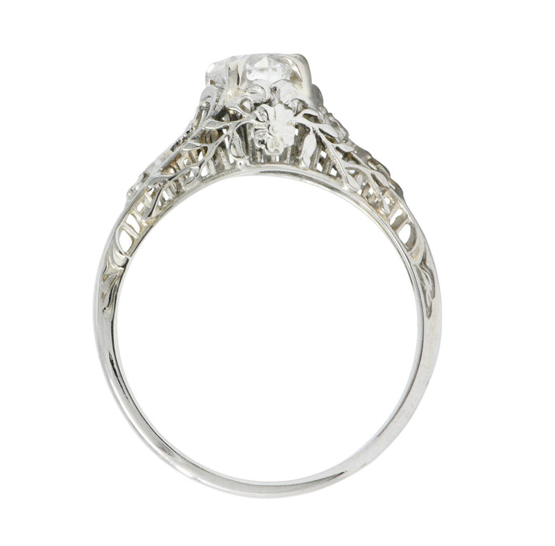Edwardian 0.73 CTW Diamond 18 Karat White Gold Floral Engagement Ring GIA Wilson's Estate Jewelry