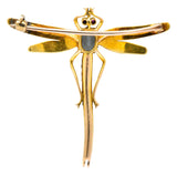 Edwardian 0.75 CTW Aquamarine Seed Pearl 14 Karat Gold Dragonfly Brooch - Wilson's Estate Jewelry