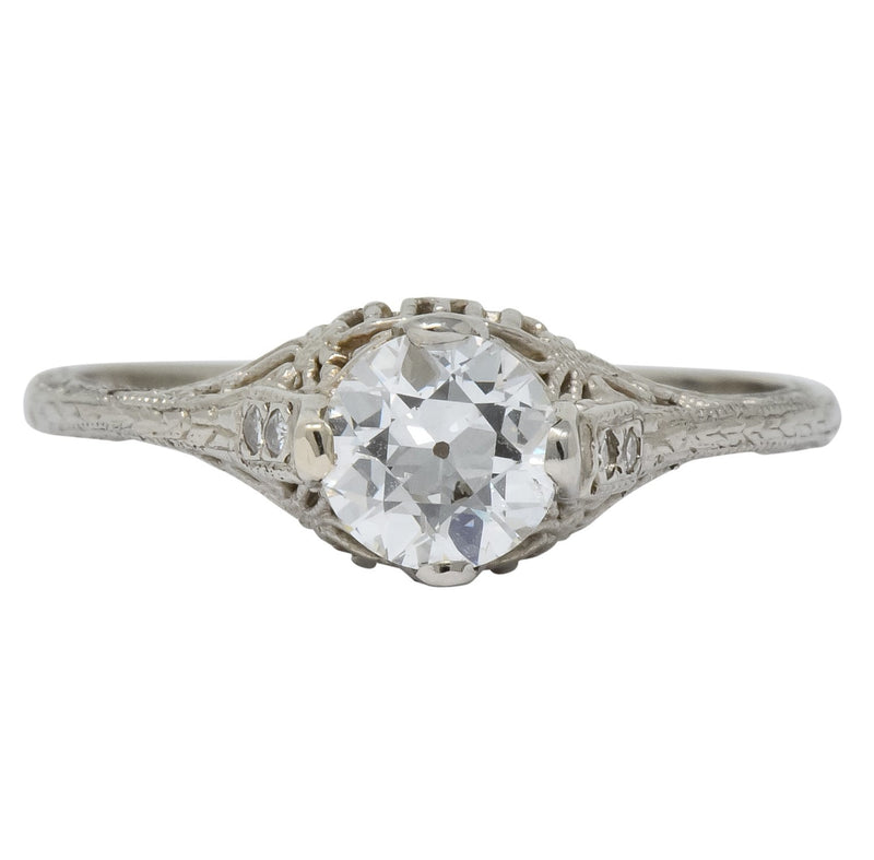 Edwardian 0.88 CTW Diamond 14 Karat White Gold Engagement Ring GIA - Wilson's Estate Jewelry