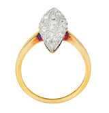 Edwardian 0.88 CTW Diamond Platinum-Topped 14 Karat Gold Navette Cluster Ring - Wilson's Estate Jewelry