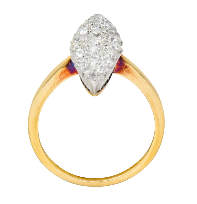 Edwardian 0.88 CTW Diamond Platinum-Topped 14 Karat Gold Navette Cluster Ring - Wilson's Estate Jewelry