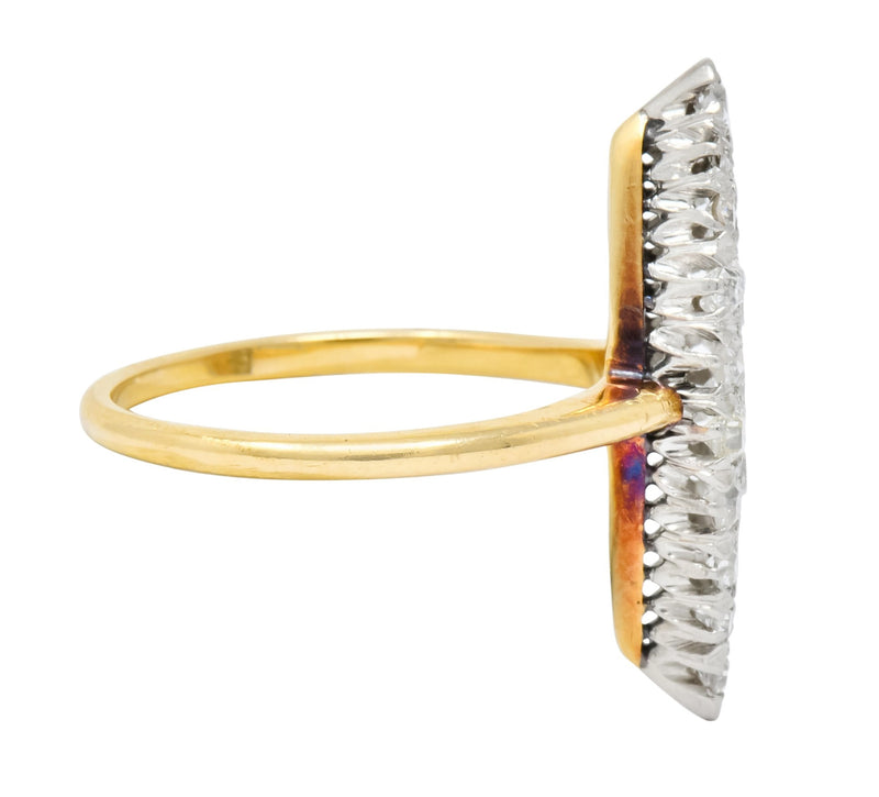 Edwardian 0.88 CTW Diamond Platinum-Topped 14 Karat Gold Navette Cluster Ring - Wilson's Estate Jewelry
