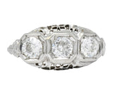 Edwardian 1.00 CTW Diamond Platinum-Topped 14 Karat White Gold Three Stone Ring - Wilson's Estate Jewelry