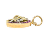 Edwardian 1.03 CTW Ruby Diamond 18 Karat Gold Platinum Horseshoe Horse Charm - Wilson's Estate Jewelry