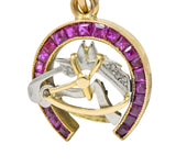 Edwardian 1.03 CTW Ruby Diamond 18 Karat Gold Platinum Horseshoe Horse Charm - Wilson's Estate Jewelry
