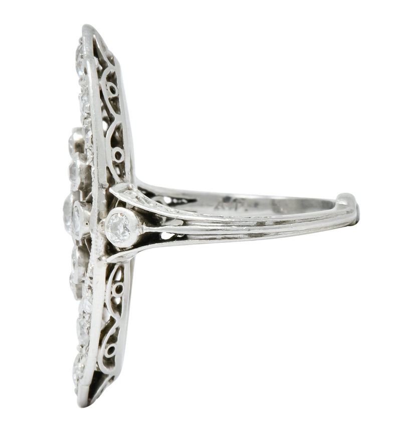 Edwardian 1.10 CTW Diamond Platinum Navette Dinner Ring - Wilson's Estate Jewelry