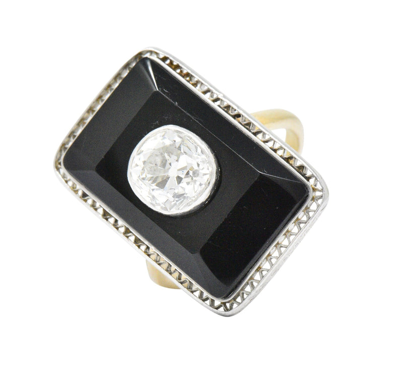 Edwardian 1.20 CTW Diamond Onyx Platinum 14 Karat Gold Ring Wilson's Estate Jewelry