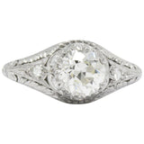 Edwardian 1.23 CTW Diamond And Platinum Engagement Ring GIA Certified Wilson's Estate Jewelry