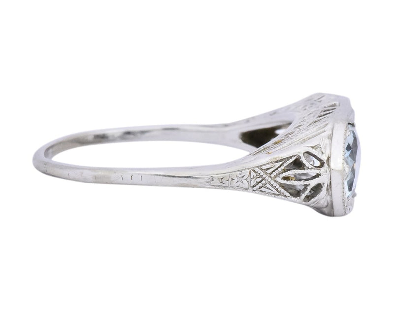 Edwardian 1.30 CTW Aquamarine Diamond Platinum Dinner Ring - Wilson's Estate Jewelry