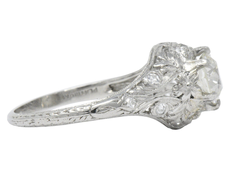 Edwardian 1.36 CTW Diamond Platinum Engagement Ring GIA Wilson's Estate Jewelry