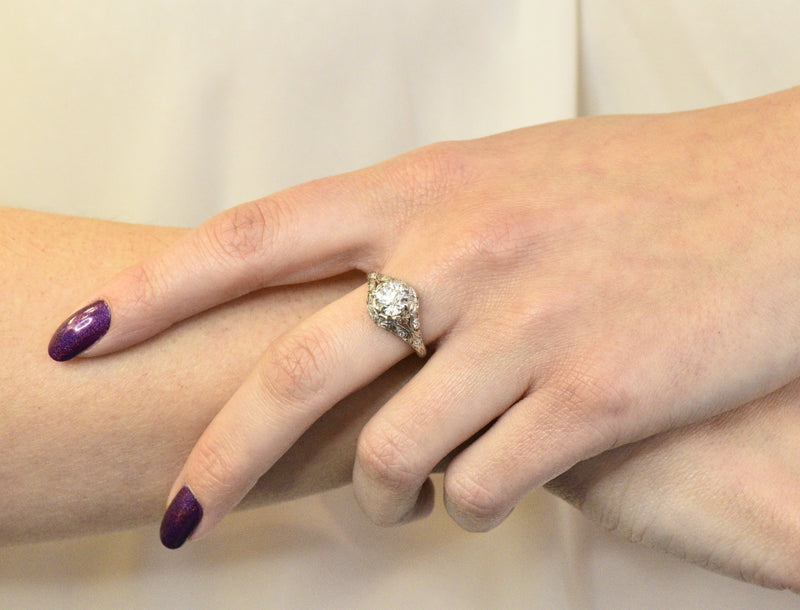 Edwardian 1.36 CTW Diamond Platinum Engagement Ring GIA Wilson's Estate Jewelry