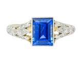 Edwardian 1.42 CTW No Heat Ceylon Sapphire Diamond Platinum-Topped Gold Ring AGL Wilson's Estate Jewelry