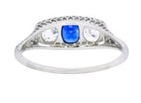 Edwardian 1.38 CTW Diamond Sapphire Platinum Three Stone Band Ring - Wilson's Estate Jewelry