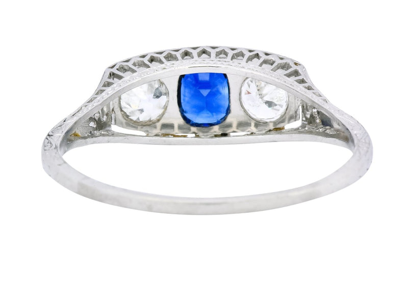 Edwardian 1.38 CTW Diamond Sapphire Platinum Three Stone Band Ring - Wilson's Estate Jewelry