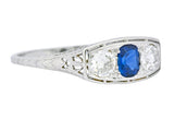 Edwardian 1.38 CTW Diamond Sapphire Platinum Three Stone Band Ring - Wilson's Estate Jewelry