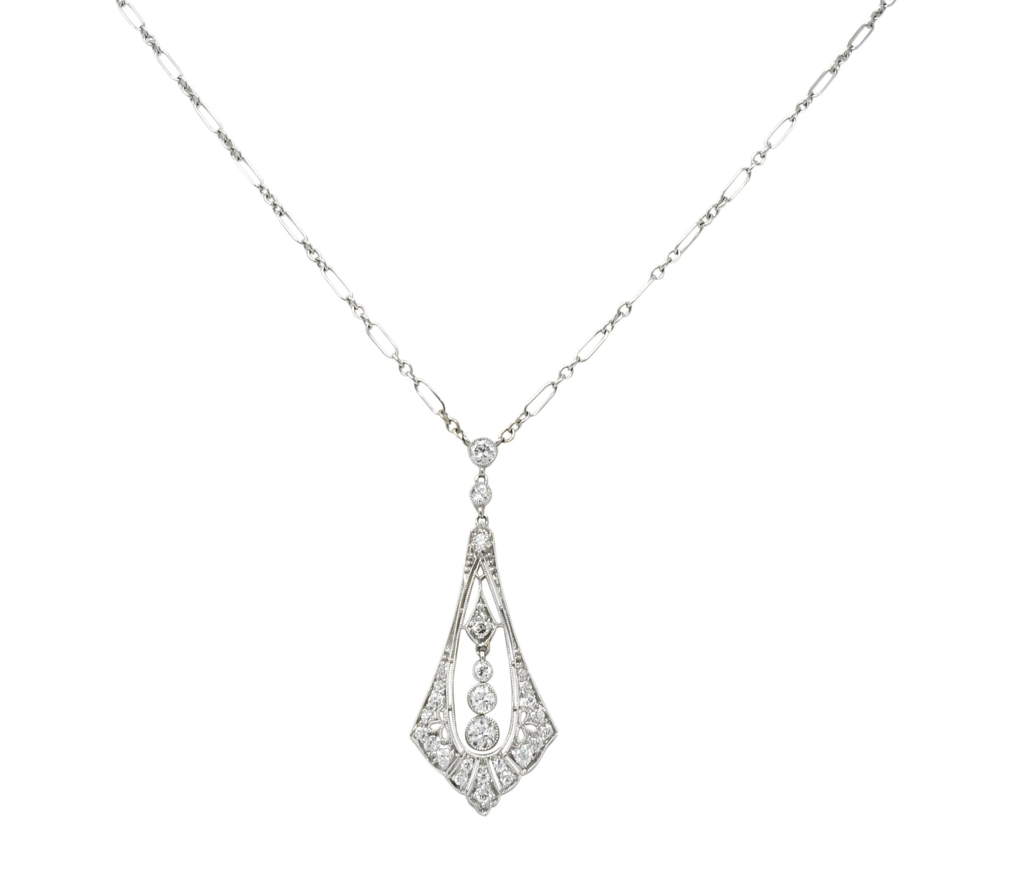 Edwardian 1.40 CTW Diamond Platinum 14 Karat White Gold Drop Necklace ...