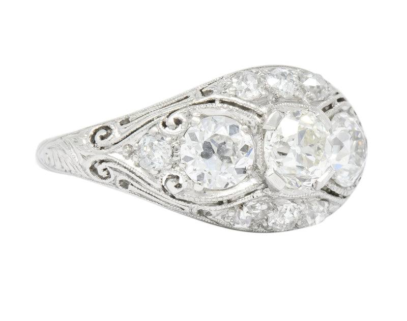 Edwardian 1.45 CTW Old European Diamond Platinum Three Stone Ring - Wilson's Estate Jewelry