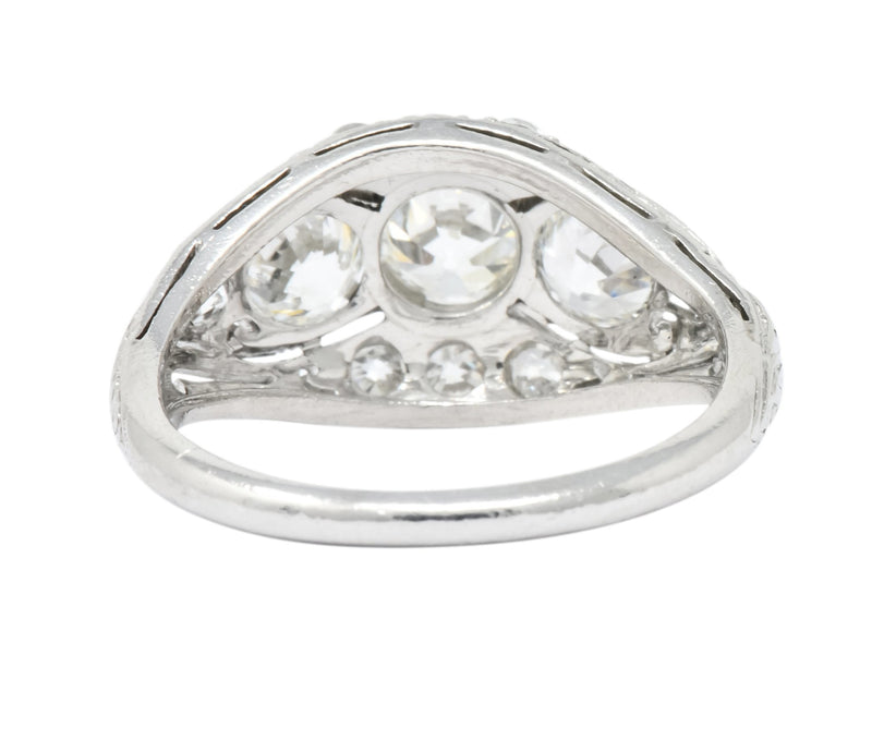 Edwardian 1.45 CTW Old European Diamond Platinum Three Stone Ring - Wilson's Estate Jewelry