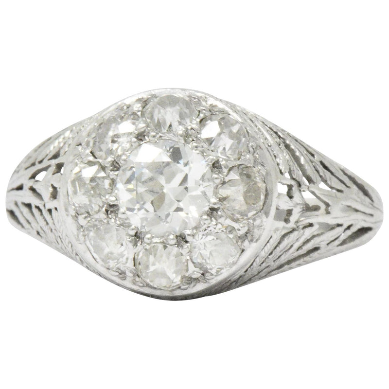 Edwardian 1.55 CTW Diamond Platinum Cluster Ring Wilson's Estate Jewelry