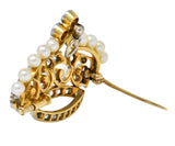 Edwardian 1.58 CTW Old European Diamond Pearl Platinum-Topped Gold Crown Pendant Brooch - Wilson's Estate Jewelry