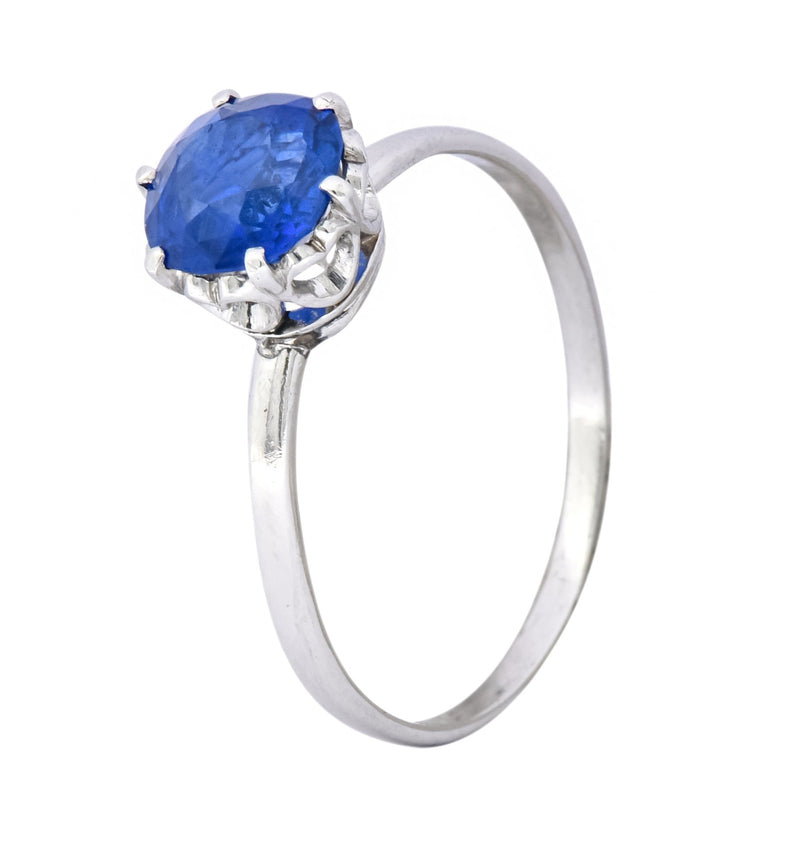 Edwardian 1.59 CTW No Heat Burma Sapphire Platinum Heart Filigree Ring AGL - Wilson's Estate Jewelry