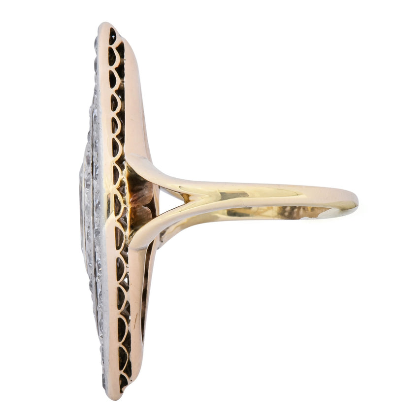 Edwardian 1.60 CTW Diamond Platinum-Topped 14 Karat Gold Navette Dinner Ring - Wilson's Estate Jewelry