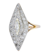 Edwardian 1.60 CTW Diamond Platinum-Topped 14 Karat Gold Navette Dinner Ring - Wilson's Estate Jewelry