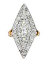 Edwardian 1.60 CTW Diamond Platinum-Topped 14 Karat Gold Navette Dinner Ring - Wilson's Estate Jewelry