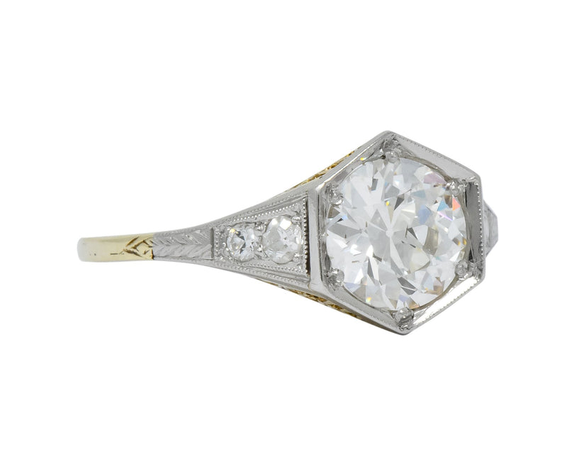 Edwardian 1.61 CTW Diamond Platinum-Topped 14 Karat Gold Engagement Ring GIA - Wilson's Estate Jewelry