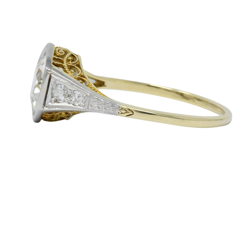 Edwardian 1.61 CTW Diamond Platinum-Topped 14 Karat Gold Engagement Ring GIA - Wilson's Estate Jewelry