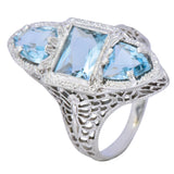 Edwardian 1.75 CTW Aquamarine Dragonfly 14 Karat White Gold Cocktail Ring Wilson's Estate Jewelry