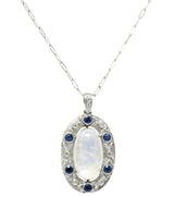 Edwardian 11.80 CTW Moonstone Sapphire Diamond Platinum Pendant Necklace Wilson's Estate Jewelry