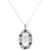 Edwardian 11.80 CTW Moonstone Sapphire Diamond Platinum Pendant Necklace Wilson's Estate Jewelry
