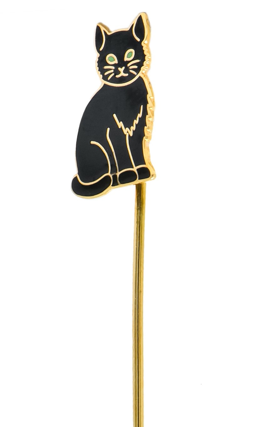 Edwardian 14 Karat Gold Enamel Black Cat Stick Pin - Wilson's Estate Jewelry