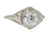 Edwardian 1920's 1.46 CTW Diamond 14 Karat White Gold Engagement Ring GIA - Wilson's Estate Jewelry