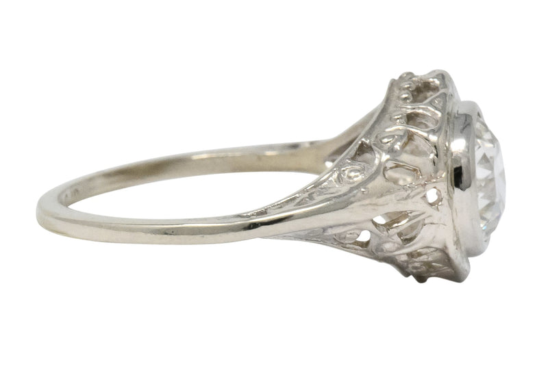 Edwardian 1920's 1.46 CTW Diamond 14 Karat White Gold Engagement Ring GIA - Wilson's Estate Jewelry