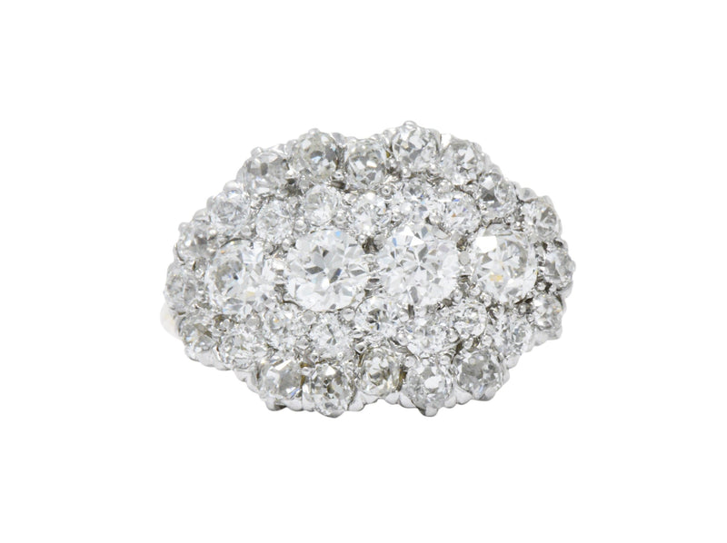 Edwardian 2.00 CTW Diamond Platinum & 14 Karat Gold Alternative Cluster Ring Wilson's Estate Jewelry