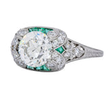 Edwardian 2.10 CTW Old European Diamond Emerald Platinum Engagement Ring GIA - Wilson's Estate Jewelry