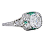 Edwardian 2.10 CTW Old European Diamond Emerald Platinum Engagement Ring GIA - Wilson's Estate Jewelry