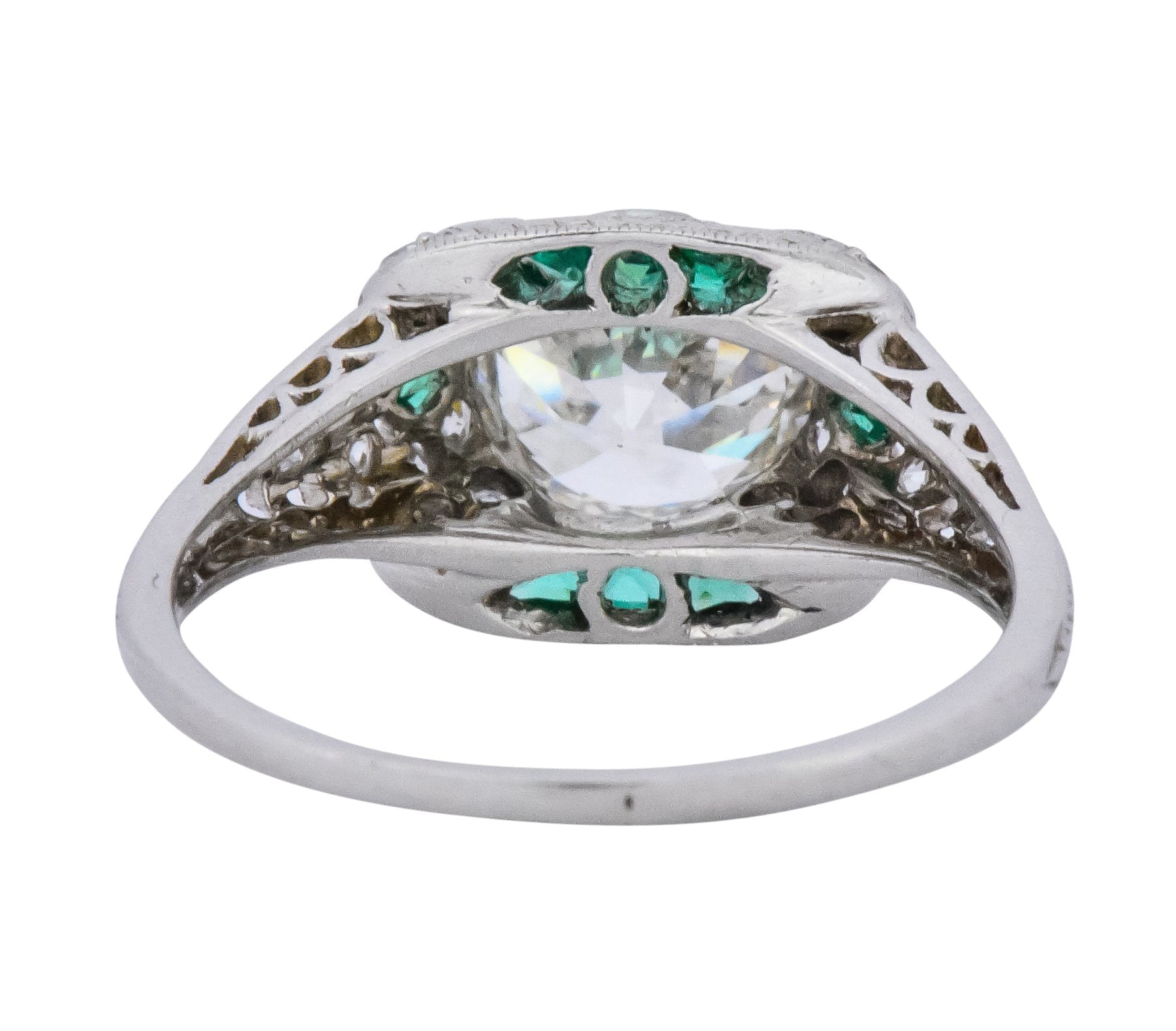 Edwardian 2.10 CTW Old European Diamond Emerald Platinum Engagement Ring GIA - Wilson's Estate Jewelry
