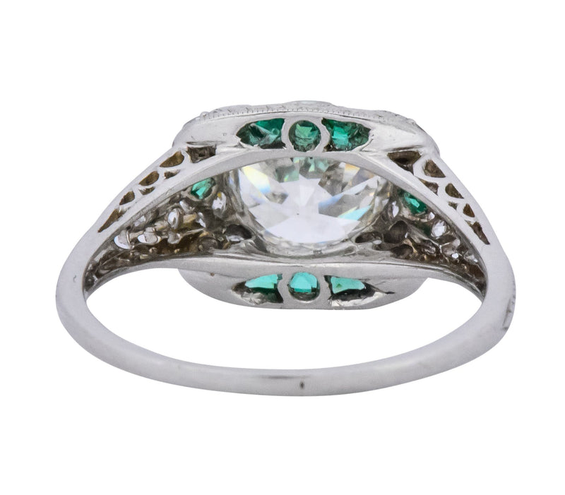 Edwardian 2.10 CTW Old European Diamond Emerald Platinum Engagement Ring GIA - Wilson's Estate Jewelry