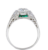 Edwardian 2.10 CTW Old European Diamond Emerald Platinum Engagement Ring GIA - Wilson's Estate Jewelry